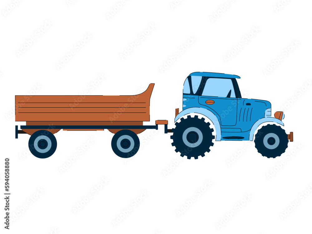 	
Tractor with Trailer isolated on white Background. Agriculture Work vector Illustration	