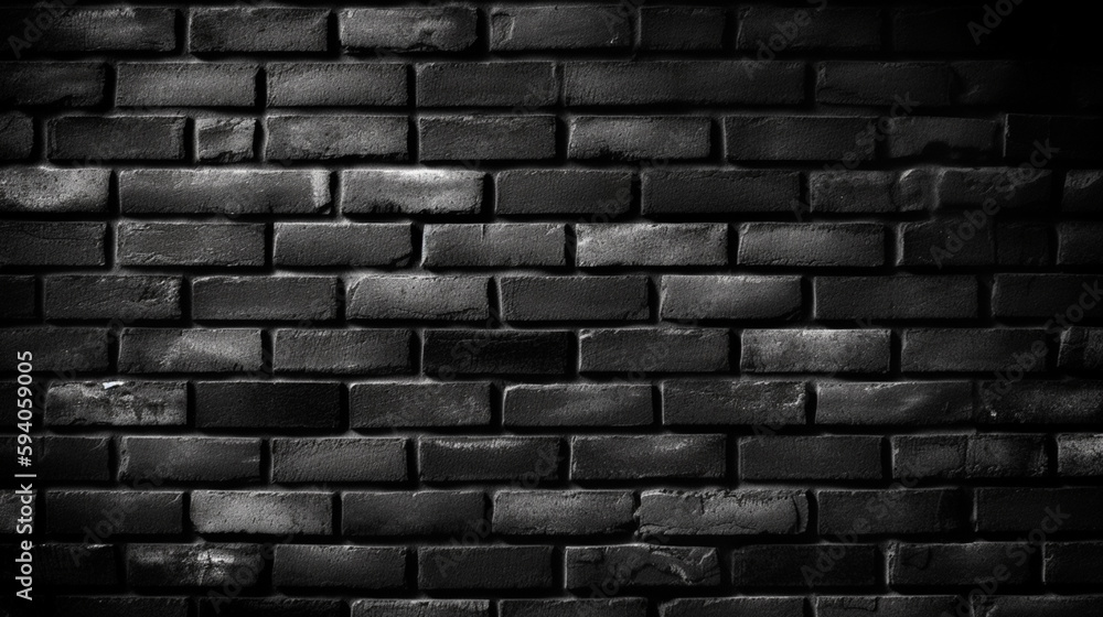 Abstract Black brick wall texture for pattern background. wide panorama picture
