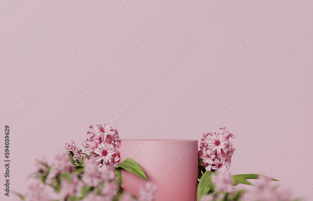3D background, pink podium display with flower. Cosmetic or beauty product promotion step floral, pastel pedestal. Abstract minimal advertise. 3D render copy space mockup. Spring and summer concept 3D background, pink podium display with flower. Cosmetic or beauty product promotion step floral, pastel pedestal. Abstract minimal advertise. 3D render copy space mockup. Spring and summer concept