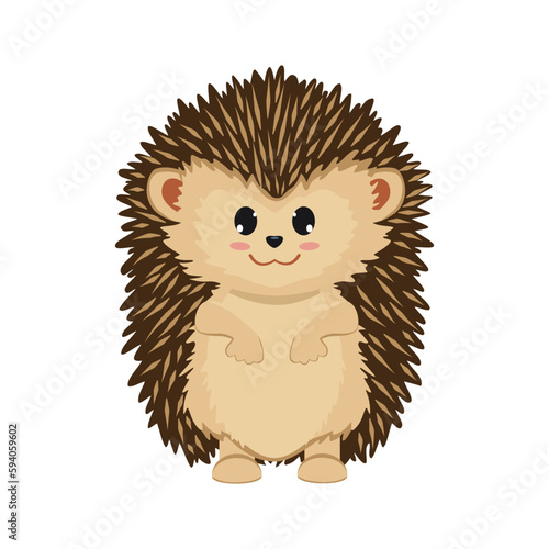 Hedgehog. Spiny forest animal. Vector flat drawing. Cartoon hedgehog. Mammals with sharp needles. Funny, kind, cute animal, hedgehog on white background.