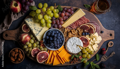 Food board, cheese and fruits - generated by Genreative AI