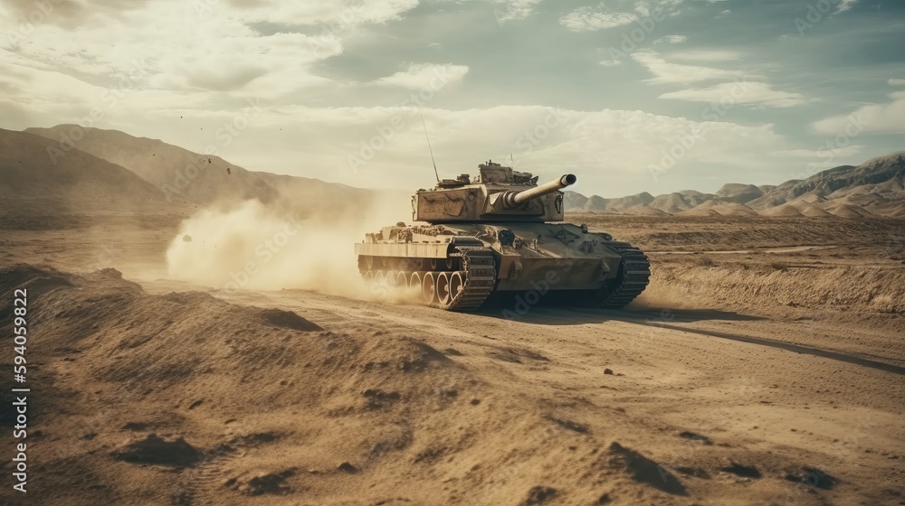 Powerful modern battle panzer tank. War crisis. 3D heavy military vehicle tank weapon illustration. AI generated Powerful modern battle panzer tank. War crisis. 3D heavy military vehicle tank weapon illustration. AI generated