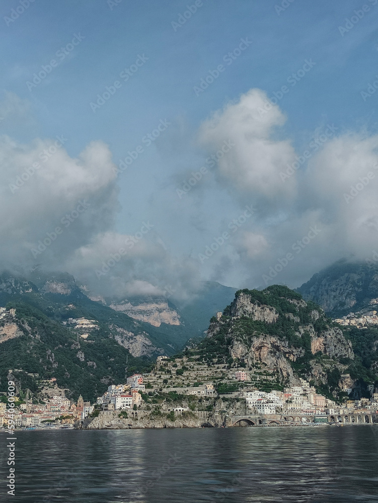 view of the sea and mountains, italian style vacation