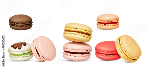 colorful macaroons set on transparent background
