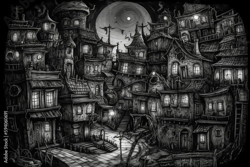 fantasy nightscape city illustration  generative ai