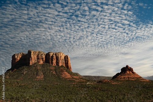 Scenic view of castle rock formation in Sedona, AZ, USA on a cloudy day