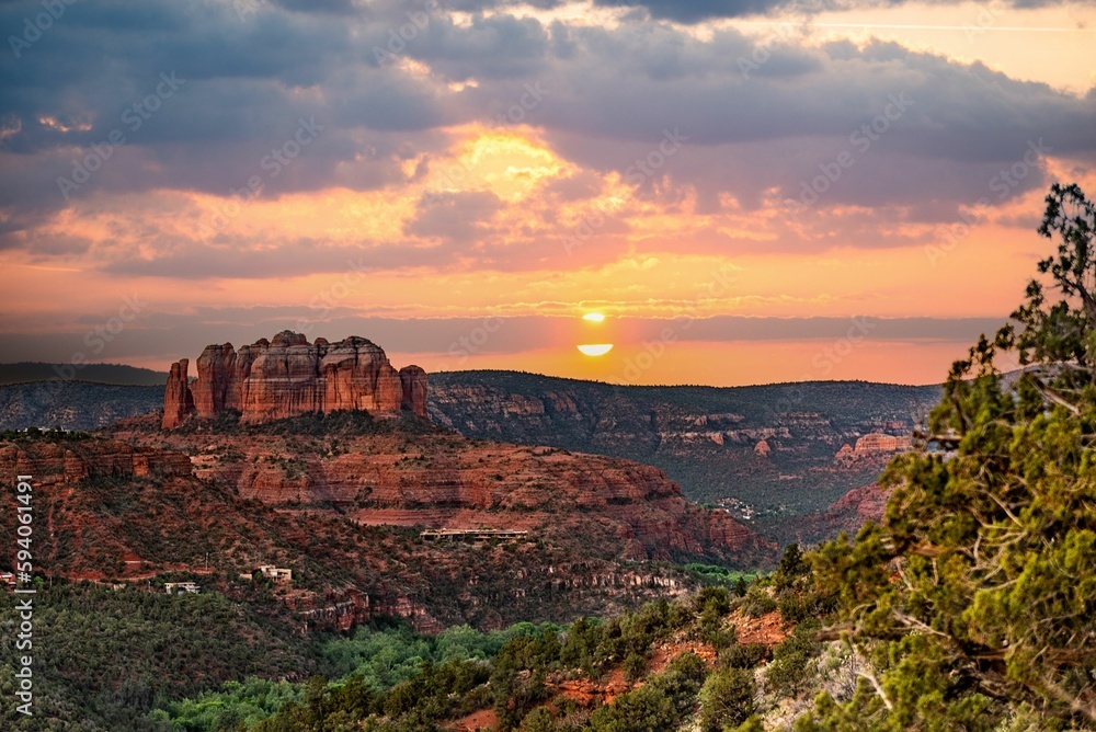 Landscape of the beautiful sandstone formations at sunset in Sedona