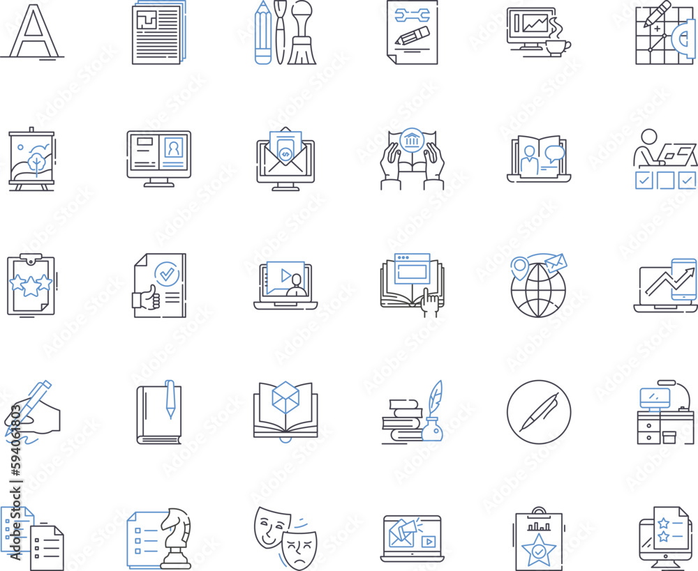 Anthology line icons collection. Collection, Compilation, Assortment, Selection, Omnibus, Digest, Compendium vector and linear illustration. Melange,Medley,Miscellany outline signs set Anthology line icons collection. Collection, Compilation, Assortment, Selection, Omnibus, Digest, Compendium vector and linear illustration. Melange,Medley,Miscellany outline signs set