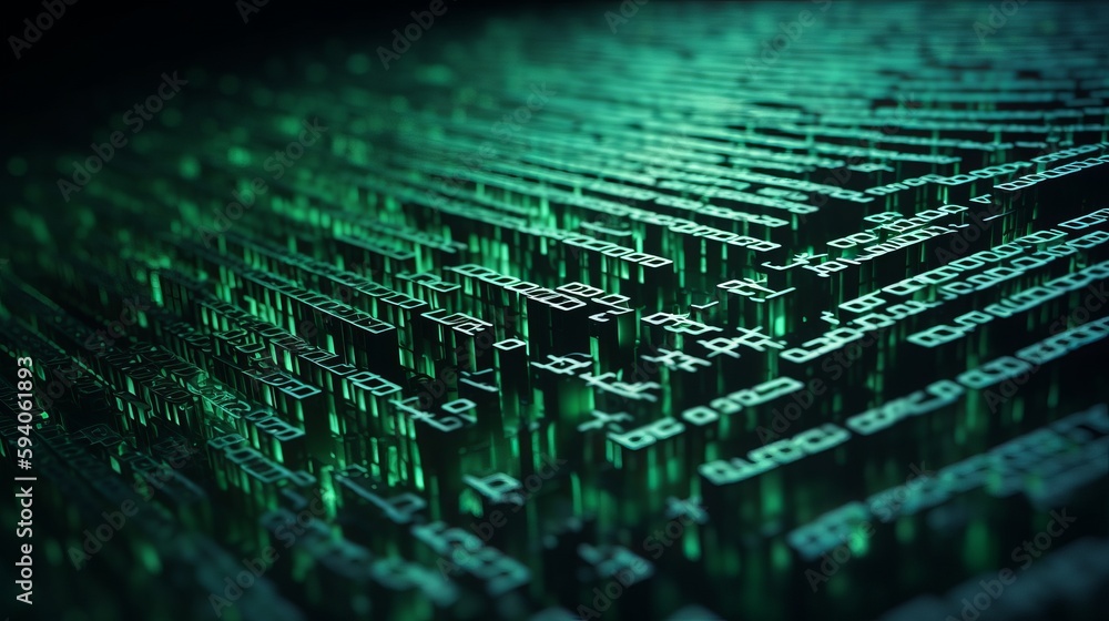Obraz premium Code flowing matrix style soft green font realistic. Al generated