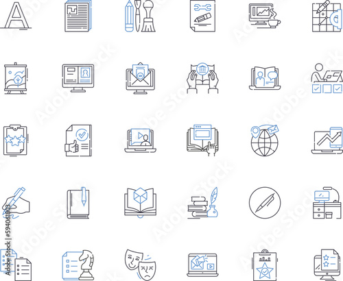 Anthology line icons collection. Collection, Compilation, Assortment, Selection, Omnibus, Digest, Compendium vector and linear illustration. Melange,Medley,Miscellany outline signs set