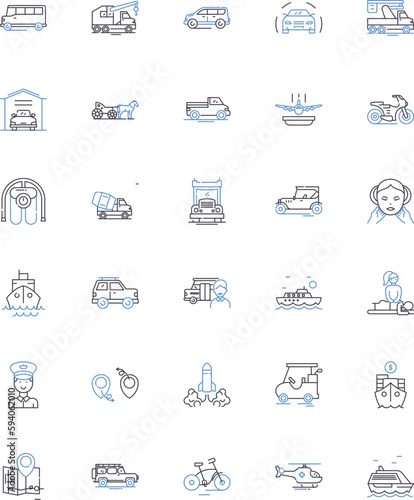 Transfer line icons collection. Transferability, Migration, Relocation, Handover, Transformation, Transport, Conversion vector and linear illustration. Translation,Expansion,Transmission outline signs