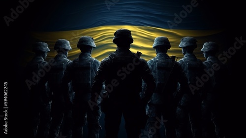 Conceptual ukrainian flag with ukraine soldiers. Al generated