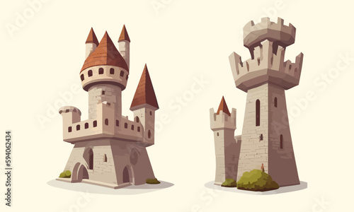 Medieval castle. Cartoon castle on a light background. Flat vector illustration.