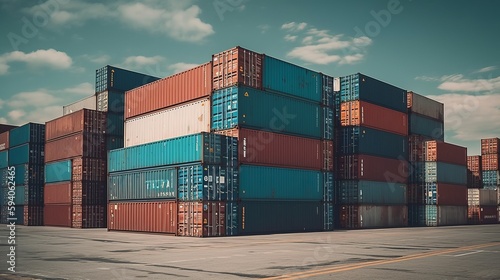 Containers cargo ship import export cargo freight. Al generated