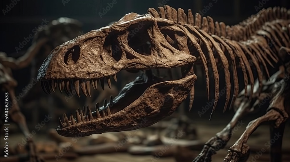 Dinosaur fossil tyrannosaurus rex found by archaelo. Al generated Dinosaur fossil tyrannosaurus rex found by archaelo. Al generated