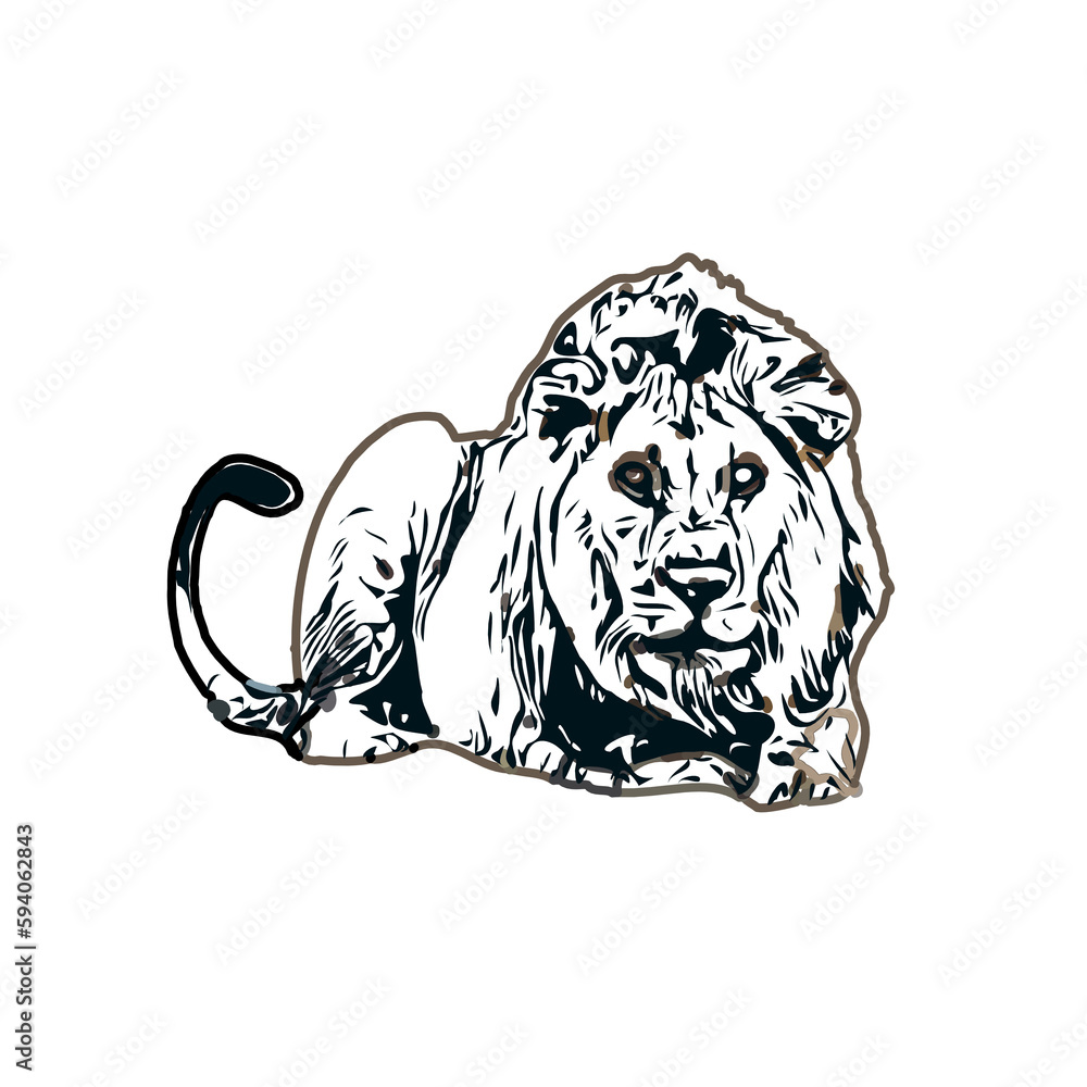 Color sketch of a lion with transparent background