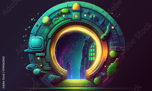 Cartoon portal to another world. Fantasy portal for the game. Flat vector illustration.