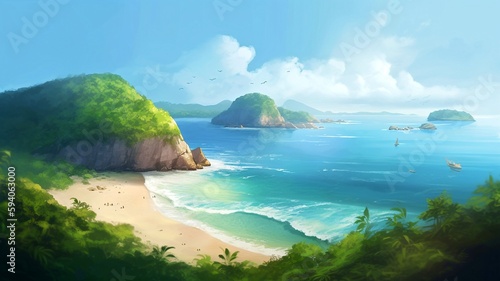 tropical island beach game concept art generative ai