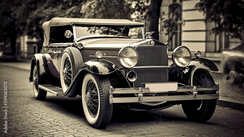 vintage car on the street greyscale generative ai © Scheidle-Design