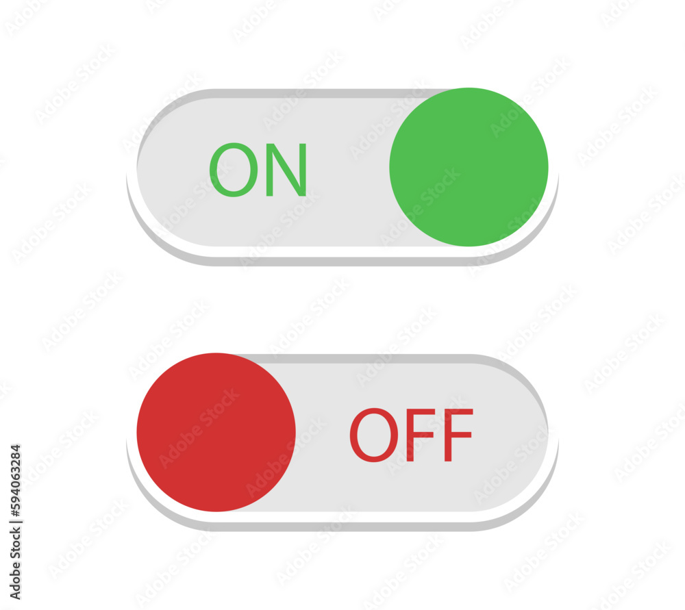 On and off toggle switch buttons. Flat vector illustration On and off toggle switch buttons. Flat vector illustration
