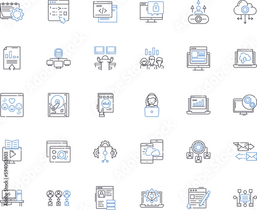 Online selling line icons collection. E-commerce, Marketplace, Internet, Digital, Platform, Transaction, Selling vector and linear illustration. Revenue,Profit,Marketing outline signs set