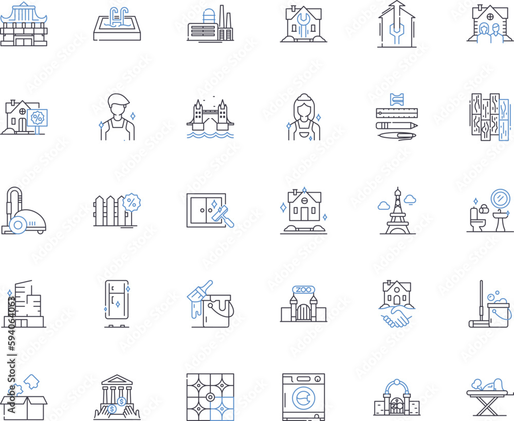 Room Cleaning line icons collection. Sanitize, Swipe, Purify, Dust, Mop, Tidy, Vacuum vector and linear illustration. Declutter,Sweep,Polish outline signs set