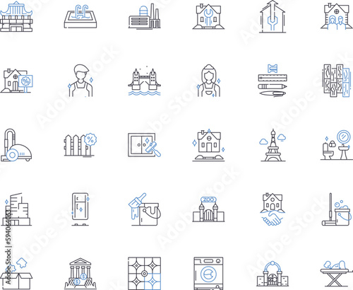Room Cleaning line icons collection. Sanitize, Swipe, Purify, Dust, Mop, Tidy, Vacuum vector and linear illustration. Declutter,Sweep,Polish outline signs set