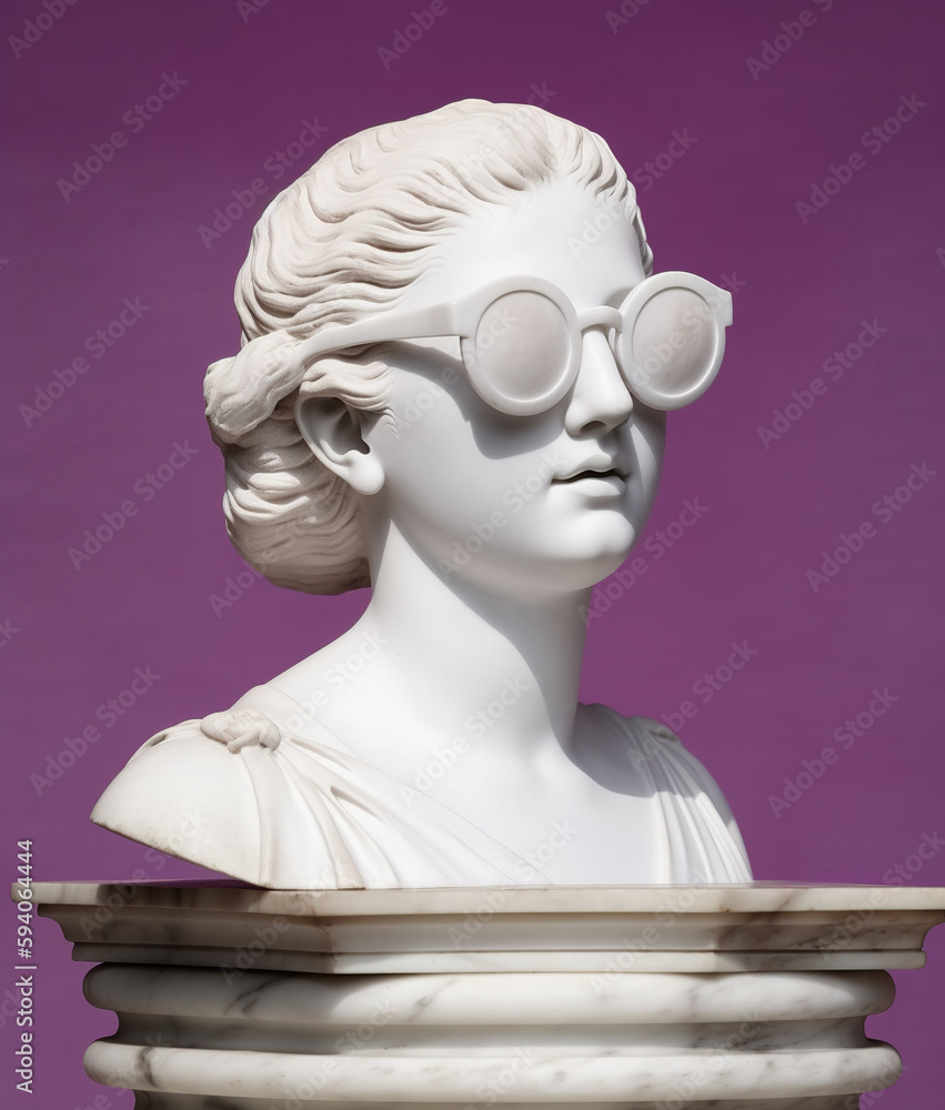 Obraz premium Female sculpture with sunglasses. AI generated image.