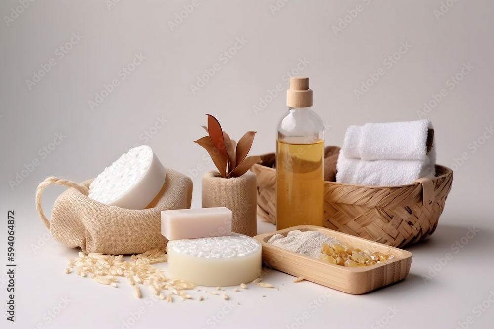 Produtos naturais para cuidados com a pele. Desperdício zero, banheiro ecológico e acessórios de spa Produtos naturais para cuidados com a pele. Desperdício zero, banheiro ecológico e acessórios de spa