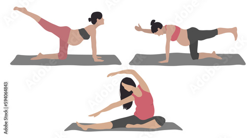 girl pregnant woman doing yoga exercise