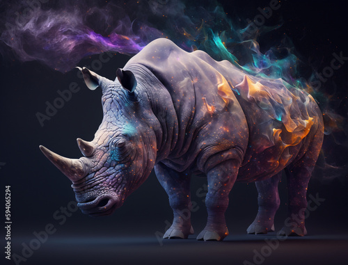 Rhino, Space nebula, Black Background, Generative KI © Marjan