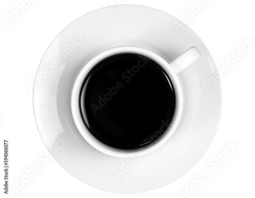 white mugs with hot coffee, isolated over a transparent background, hot drink, beverage design element, flat lay, top view