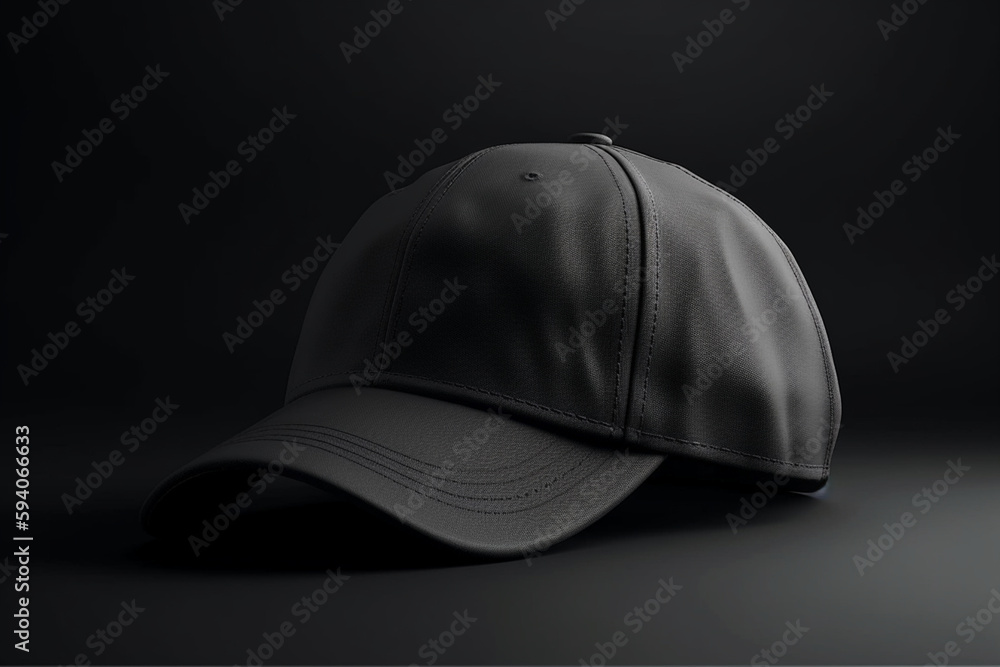 Pure and Clean, Realistic Black Cap Mockup with White Background Generative AI Pure and Clean, Realistic Black Cap Mockup with White Background Generative AI
