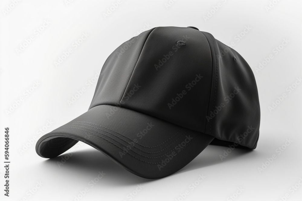 Uncomplicated Design, Realistic Black Cap Mockup on White Background Generative AI Uncomplicated Design, Realistic Black Cap Mockup on White Background Generative AI
