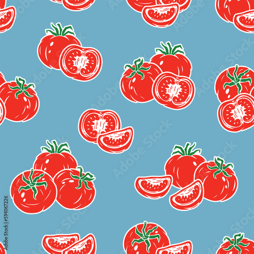 Vector Tomato Seamless pattern. Slice of tomato. Red Tomatoes. Fresh Vegetables. Food Background. Great for food Wrapping Paper, Packaging etc.