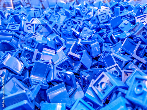 Many blue plastic blocks together