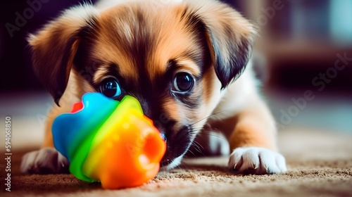 A playful image of a curious puppy