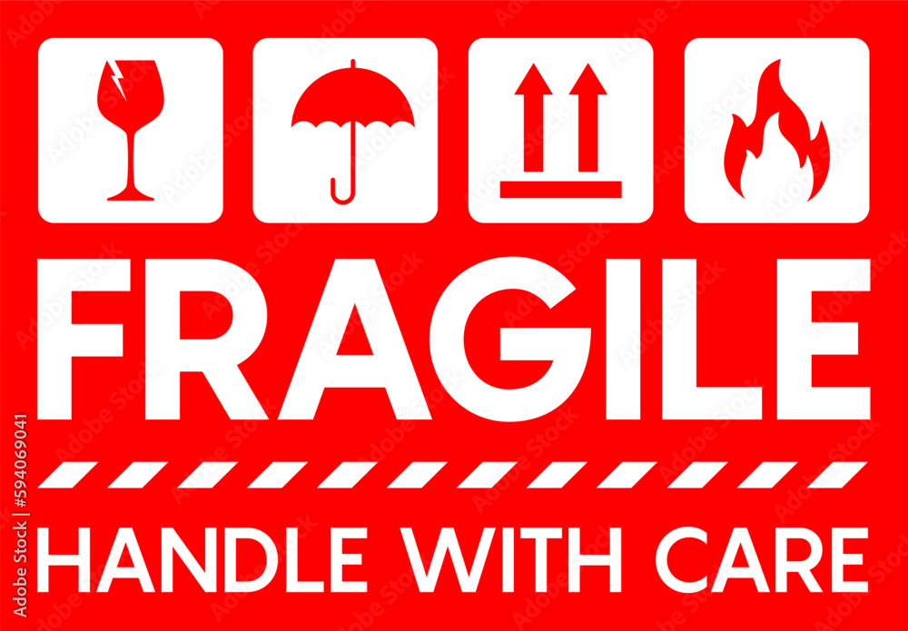Fragile handle with care sticker and poster for delivery service
