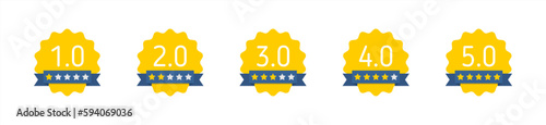 Set of rating stars badges with ribbon in a flat design vector 10 eps.