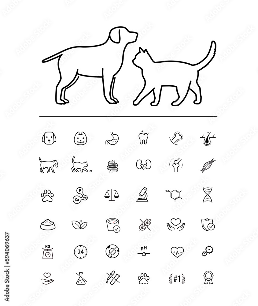A set of icons for animals. The outline icons are well scalable and editable. Contrasting elements are good for different backgrounds. EPS10.	