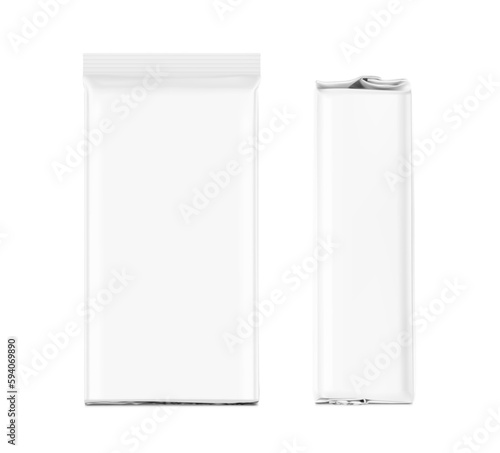 High realistic vacuum package bag mockup. Front and side view. Vector illustration isolated on white background. Easy to use for presentation your product, idea, promo, design. EPS10.