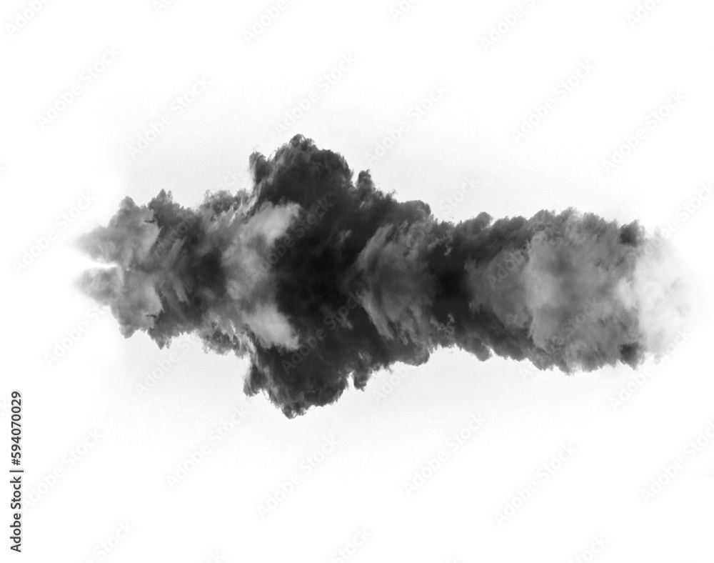 Png, black smoke and cloud fog or smokey flare and realistic steam or gas, mist explosion with a powder spray. Rorschach test, design element or texture isolated on a transparent background