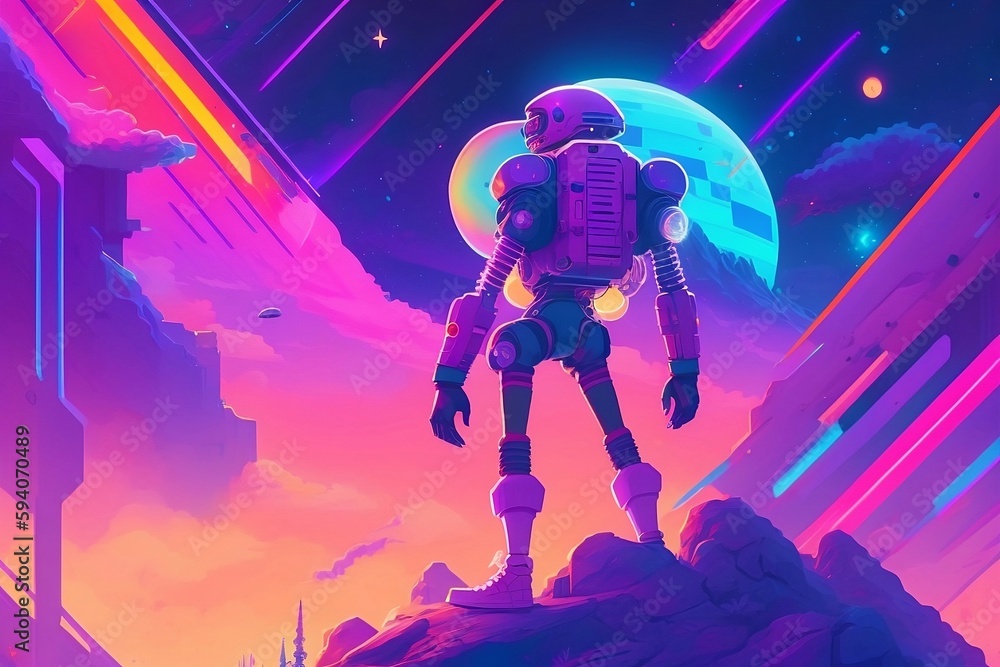 Obraz premium futuristic cartoon skeleton in space, generative AI