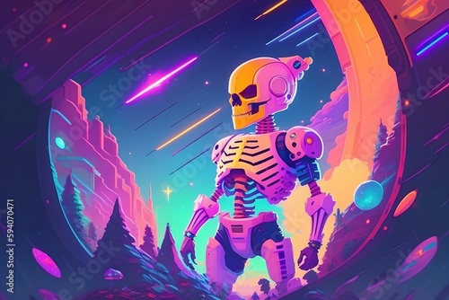 futuristic cartoon skeleton in space, generative AI