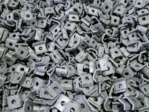 Metal parts coated with galvanizing close up