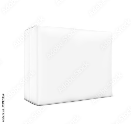 Stand bag with handle mockup. Vector illustration isolated on white background. Perfect for presentation nappies, diapers, wet wipes, food, cleaning products, household, etc. EPS10.