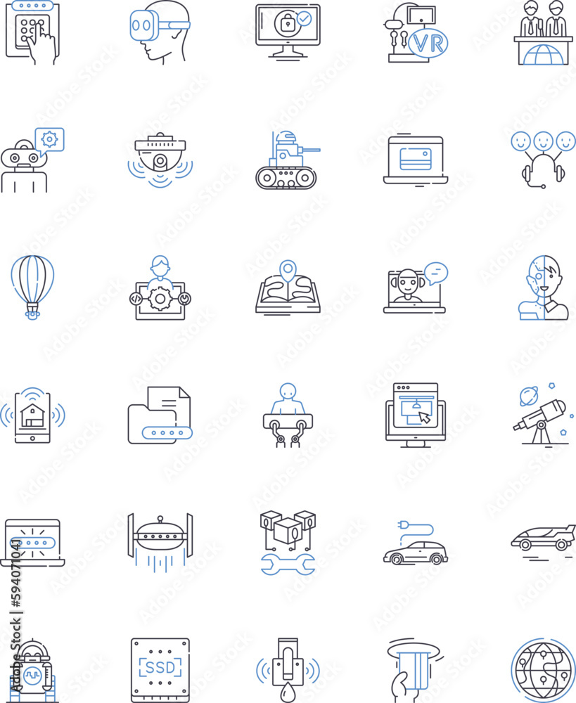 Robotics line icons collection. Automaton, Cyborg, Automation, Android, Mechatronics, Nanobot, Robotics vector and linear illustration. Mechanization,Cyberspace,Futurism outline signs set