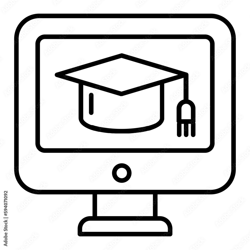 Online Graduation Thin Line Icon Online Graduation Thin Line Icon