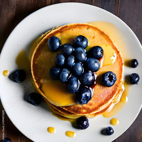 ai-generated illustration of delicious pancakes and blueberries