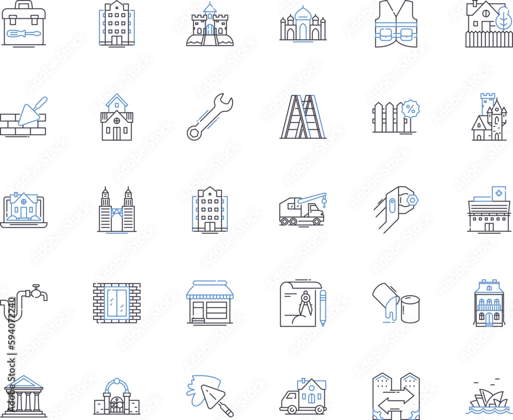 Crane line icons collection. Hoist, Lifting, Construction, Rigging, Boom, Tower, Industrial vector and linear illustration. Heavy-duty,Articulated,Mobile outline signs set